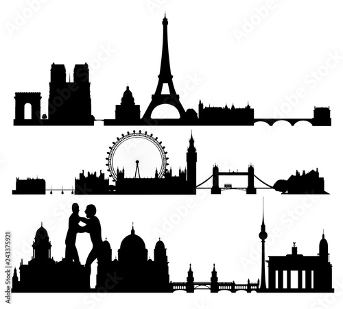 Image of cities in Europe in a flat style