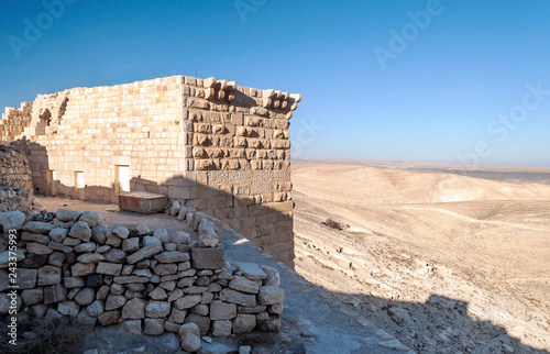 Ruins of ancient castle in the desert of Shobak in Jordan