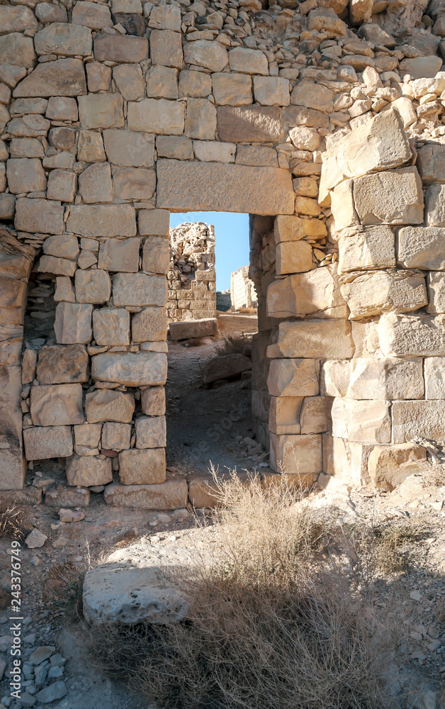 Ruins of ancient castle in the desert of Shobak in Jordan