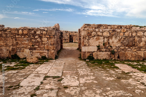 Roman archeological remains in Amman in the capital of Jordan on a cloudy day.