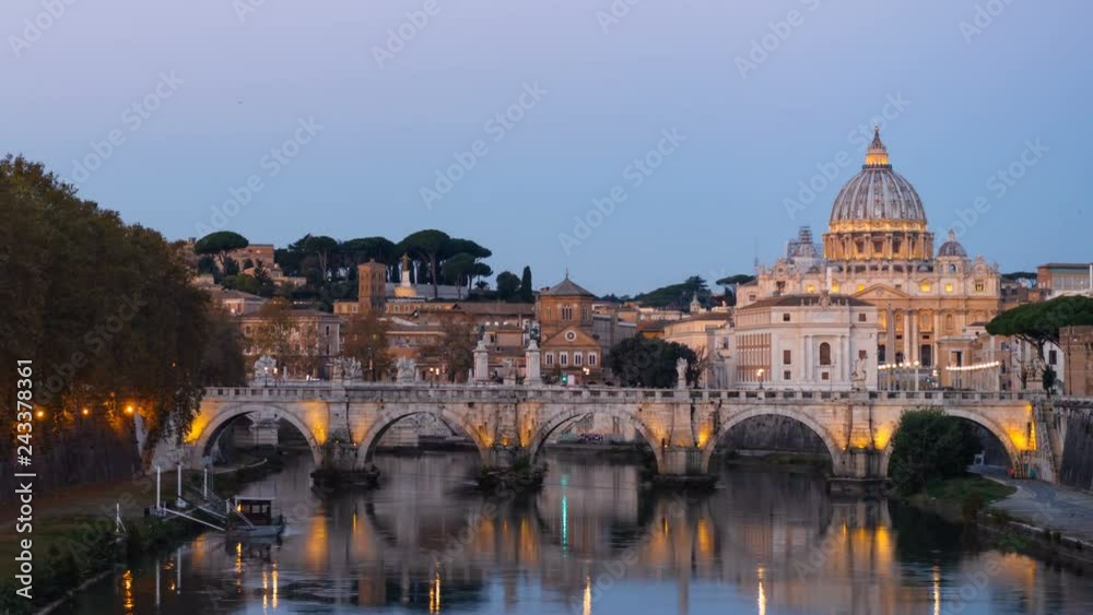 time lapse of St. Peter's Basilica, Sant Angelo Bridge, Vatican, Rome, Italy time lapse of St. Peter's Basilica, Sant Angelo Bridge, Vatican, Rome, Italy