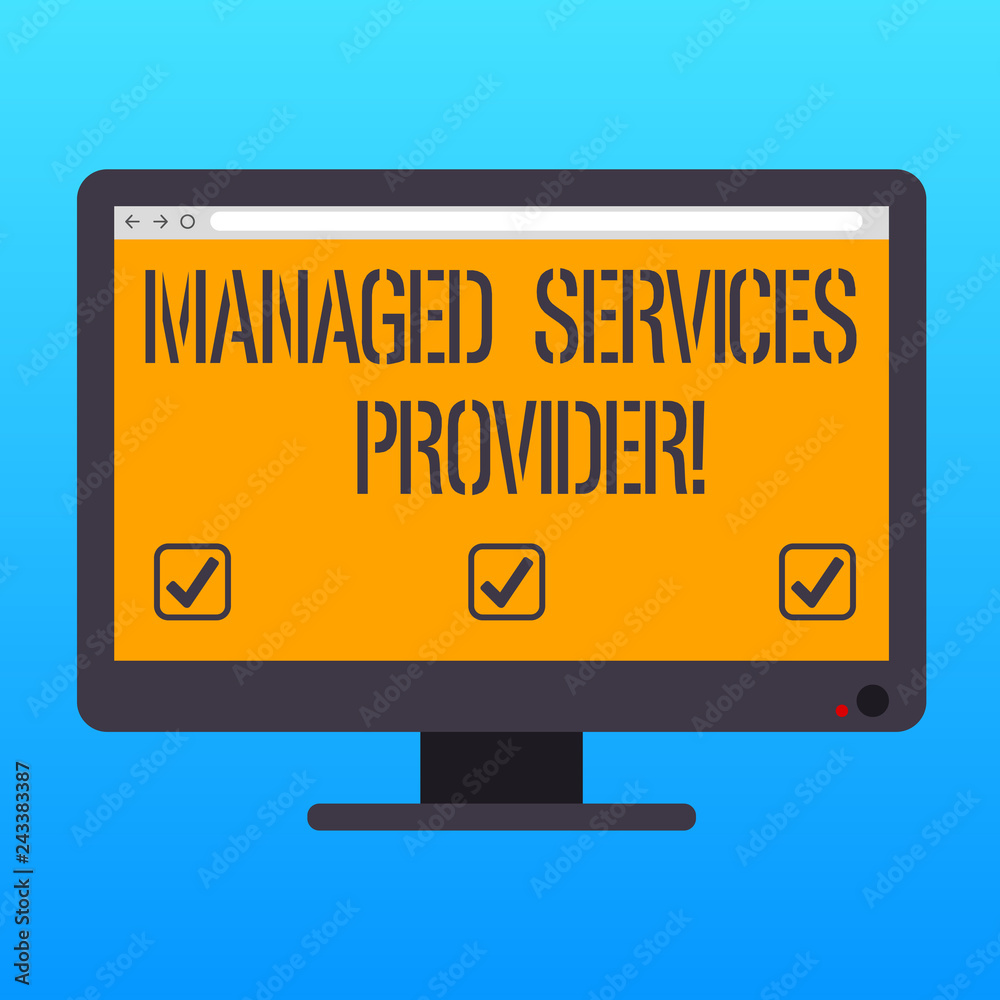 Handwriting text writing Managed Services Provider. Concept meaning IT service company that offers service to end user Blank Computer Desktop Monitor Color Screen Mounted with Progress Bar Handwriting text writing Managed Services Provider. Concept meaning IT service company that offers service to end user Blank Computer Desktop Monitor Color Screen Mounted with Progress Bar