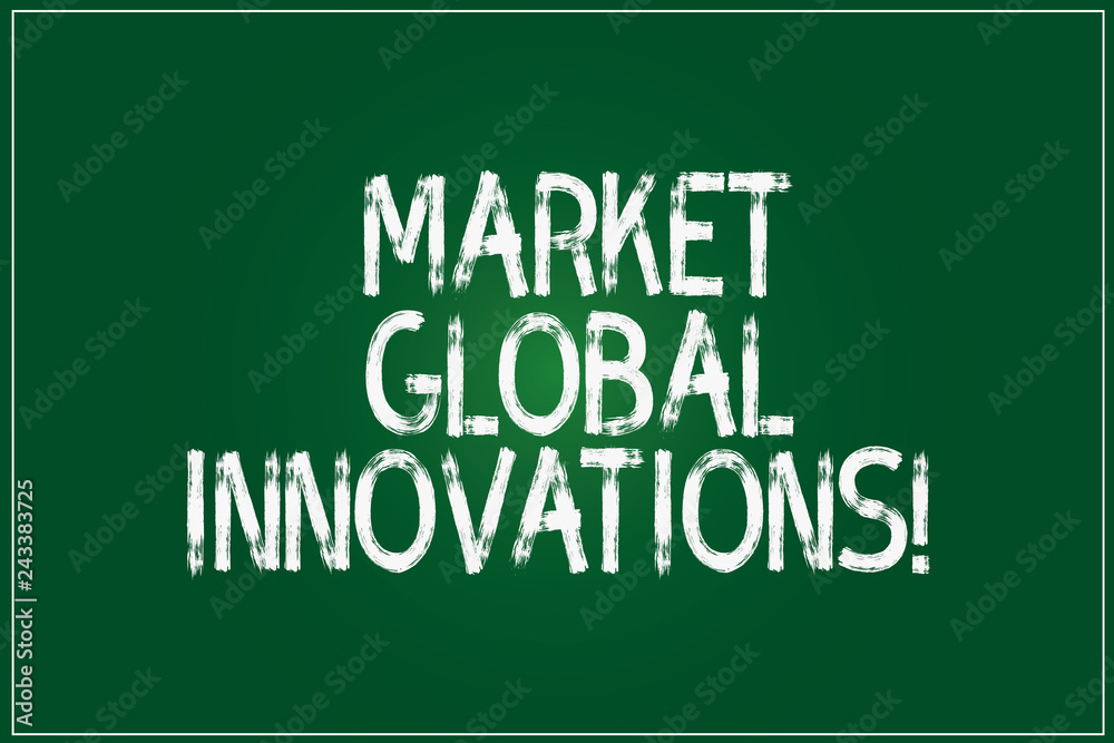 Conceptual hand writing showing Market Global Innovations. Business photo showcasing improvement of the mix of target markets Color Rectangular Shape Outline and Round Beam in Center Conceptual hand writing showing Market Global Innovations. Business photo showcasing improvement of the mix of target markets Color Rectangular Shape Outline and Round Beam in Center