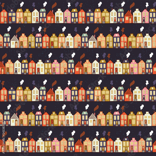 Cute colotful houses seamless pattern
