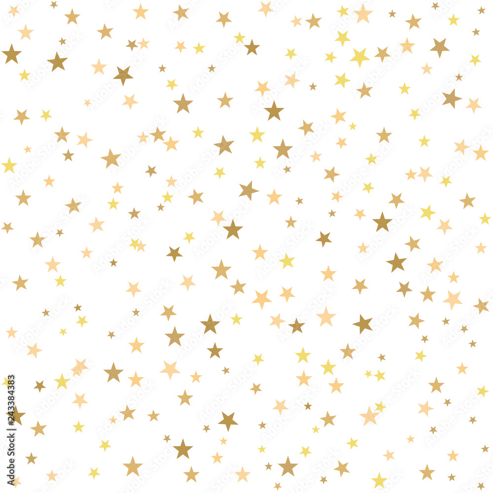 seamless background of gold colored stars on  white