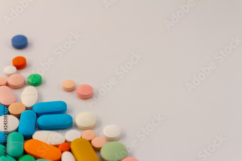 Pills of various colors. Medications for oral use.