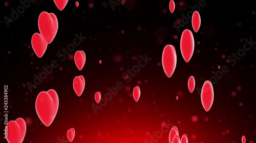 Beautiful red colored Valentine's Day Heart shapes on artistic dark red motion background. 