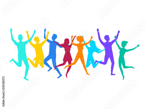 Cartoon Color Contour Jumping Characters People. Vector
