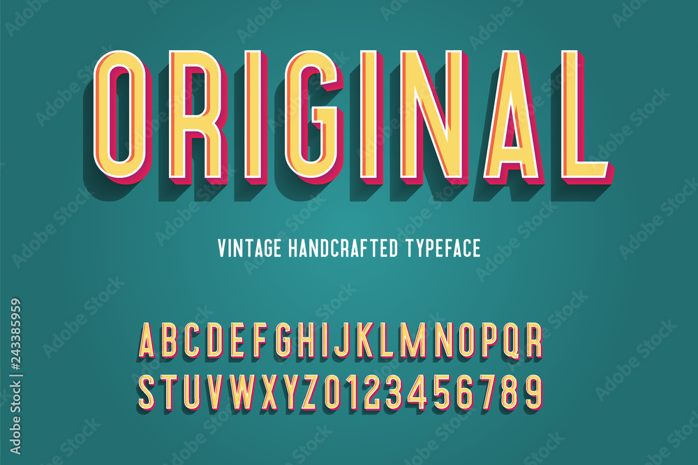 original vintage handcrafted 3d alphabet. vector illustration - obrazy, fototapety, plakaty 