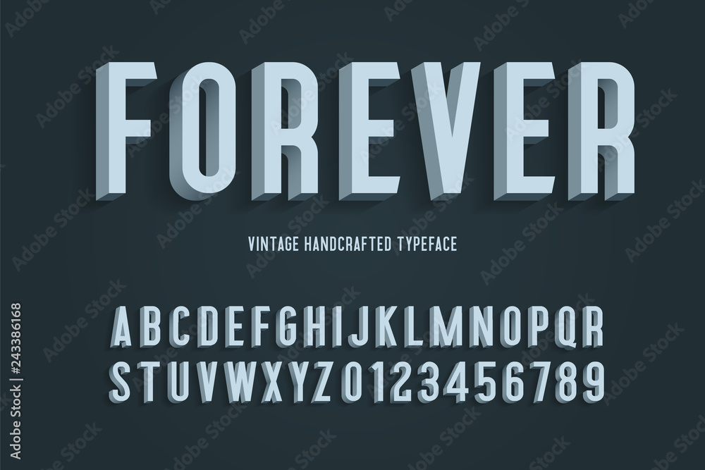 forever vintage handcrafted 3d alphabet. vector illustration