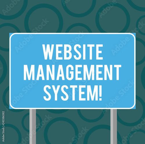 Writing note showing Website Management System. Business photo showcasing way to analysisage digital information on a website Blank Outdoor Color Signpost photo with Two leg and Outline