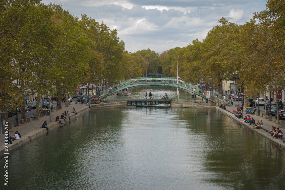 Paris, France - 10 14 2018: Lock of Canal Saint-Martin