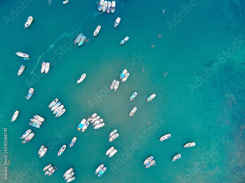 Ships in the bay of Sri Lanka. Aerial view.