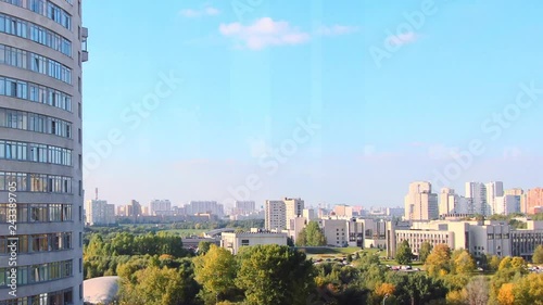 Day to night time lapse of sun setting over Moscow cityscape. Seen on MGIMO university.
