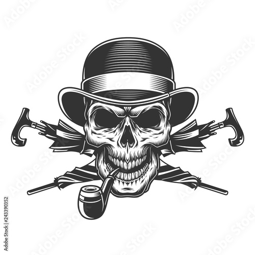 Vintage gentleman skull in fedora hat