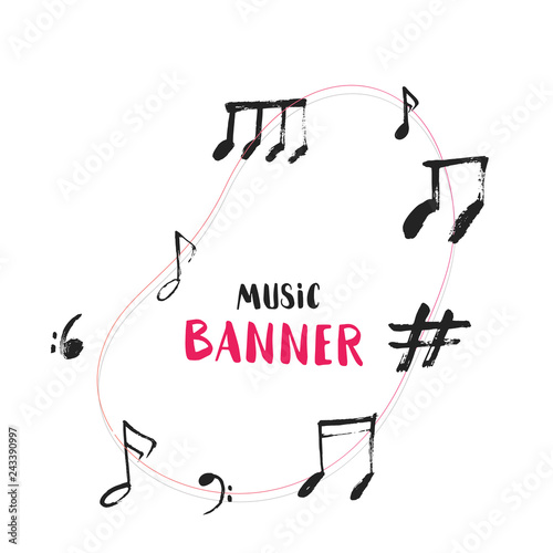 Music banner design with notes. Abstract sound decoration