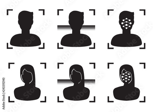 Person face. Biometric identification. Vector flat
