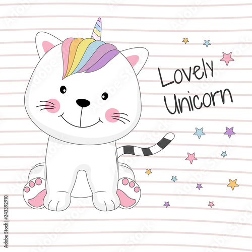 Beautiful lovely baby cat unicorn dreams of love.