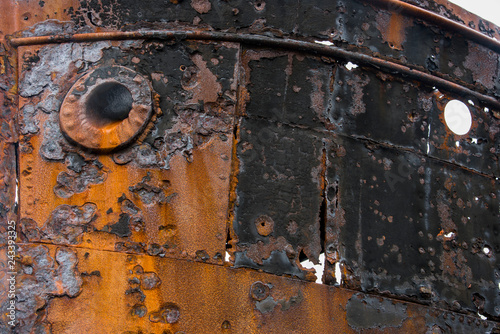 Rusty shipwreck on the coast at Djupavik, Iceland.