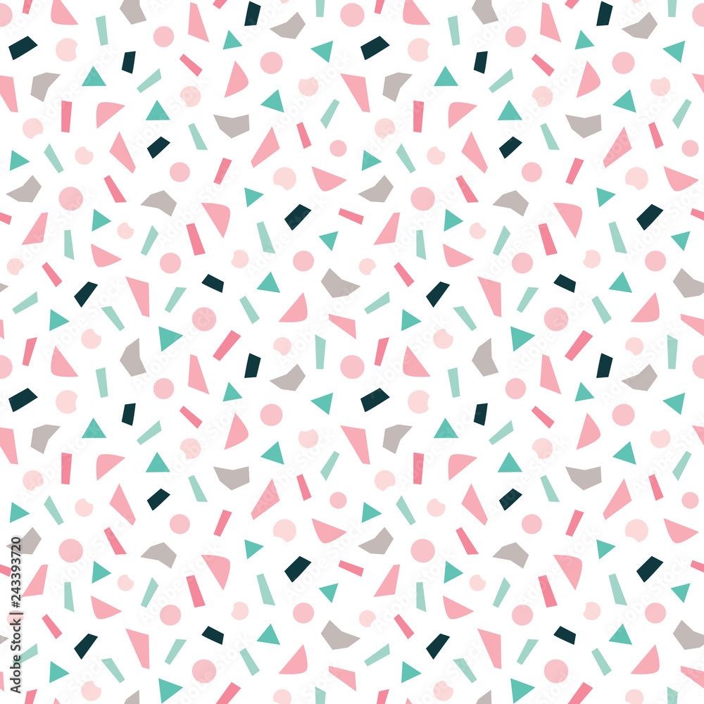 Cute seamless vector confetti style pattern in blush pink and mint for  babies and girls. Fresh modern mini print on white background for textiles,  cards, gift wrapping paper, wallpapers. vector de Stock