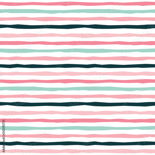 Cute seamless vector background with hand drawn stripes in pink, mint and black for babies and girls. Fresh modern design on white background for textiles, cards, gift wrapping paper, wallpapers.