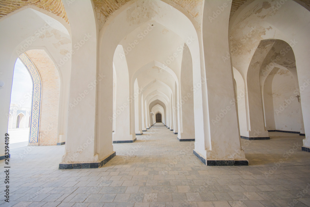 White Corridor of Po-i-Kalyan mosque complex in Bukhara, Uzbekistan