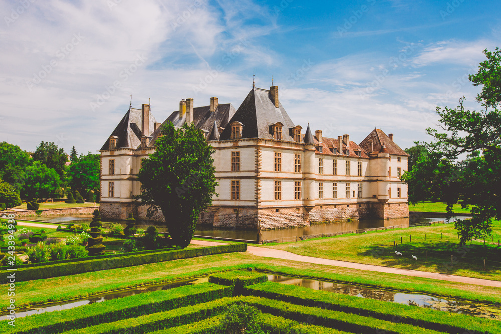 July 19, 2017. Village Cormatin France burgundy region in summer. Museum old castle, fortress Ch teau de Cormatin in sunny weather