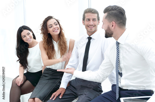 Fototapeta Naklejka Na Ścianę i Meble -  colleagues giving each other high five.