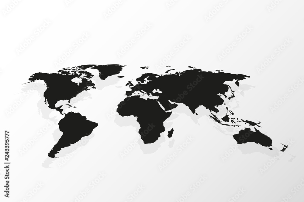 Fototapeta World map vector, isolated on white background. Travel worldwide, map silhouette backdrop on white background