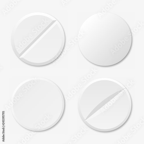 Set of different vector realistic pills on white background