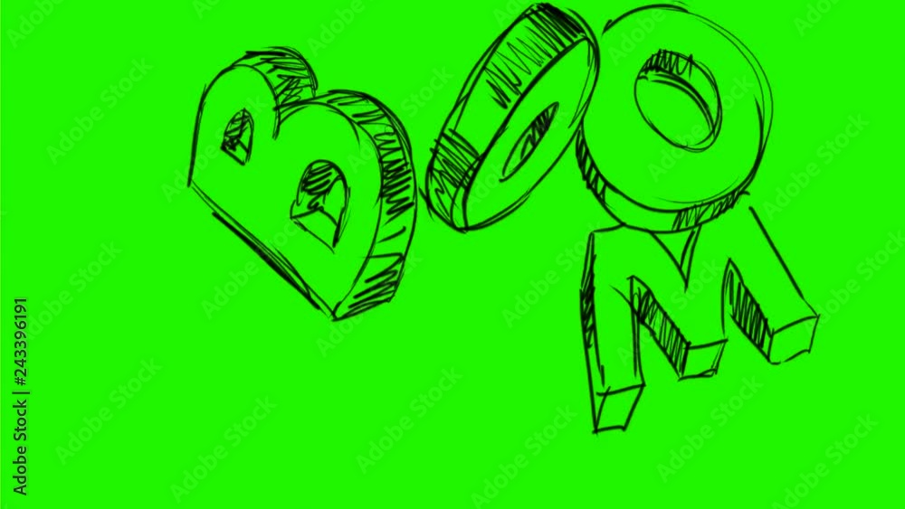2d Animation motion graphics showing a drawing of a cartoon style big bang boom explosion on white, black and green screen in HD high definition. 2d Animation motion graphics showing a drawing of a cartoon style big bang boom explosion on white, black and green screen in HD high definition.