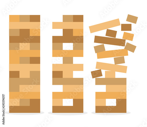 Jenga icon vector illustration. Set of tower game. Wooden stack block toy