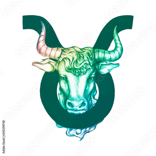 Hand drawn horoscope symbol of Taurus illustration
