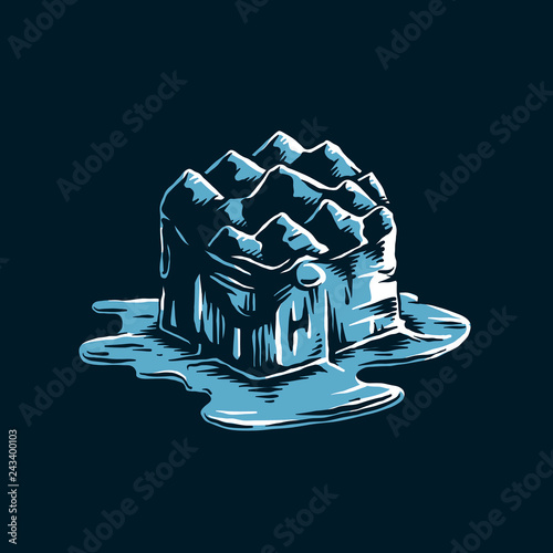 Melting iceberg from global warming effect illustration