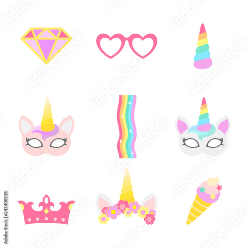 Cute unicorn photo booth party props vector