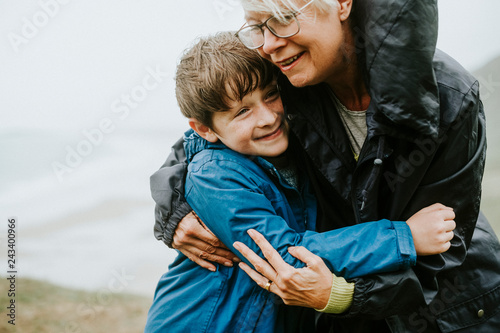Quadro em tela Happy grandmother hugging her grandson