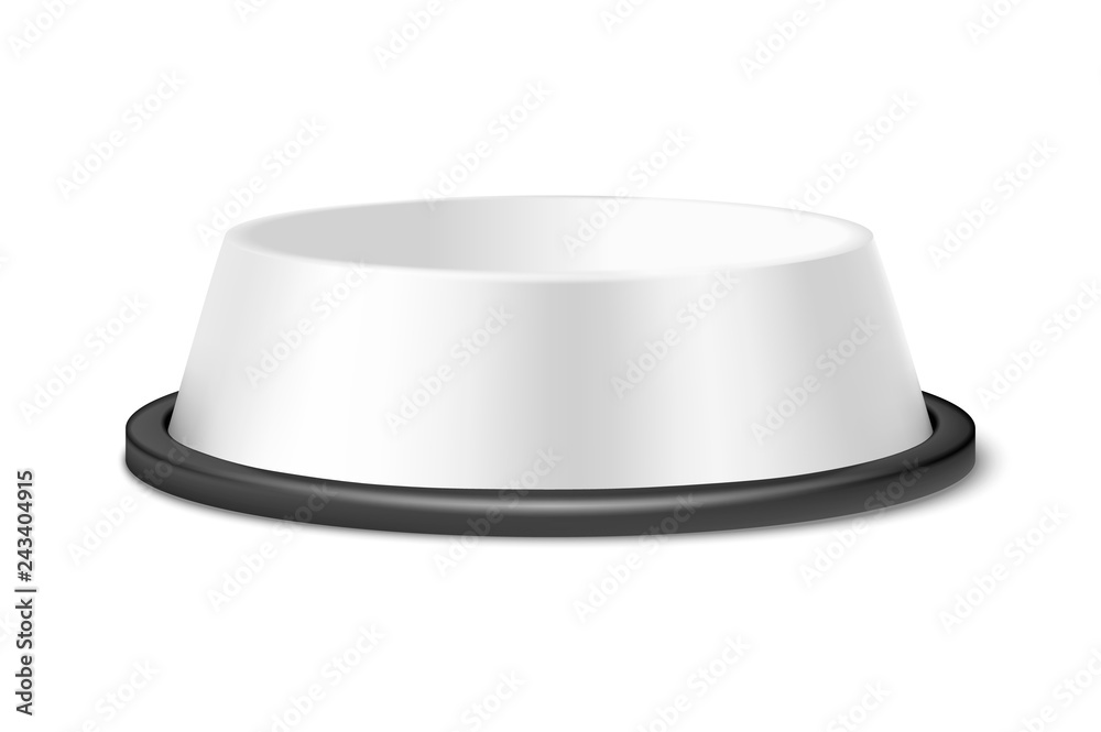 Vector Realistic 3d Matte White Blank Plastic or Metal Pet Bowl Icon, Mock-up Closeup Isolated on White Background. Design Template of Bowl for Pet, Cat, Animal Food for Mockup. Front View Vector Realistic 3d Matte White Blank Plastic or Metal Pet Bowl Icon, Mock-up Closeup Isolated on White Background. Design Template of Bowl for Pet, Cat, Animal Food for Mockup. Front View