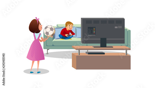 Mother Asking Son to Play Ball Cartoon Vector