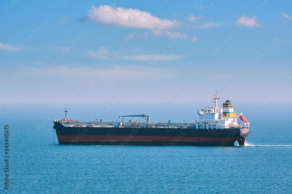Oil, chemical tanker in the sea.
