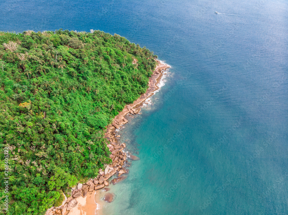 Aerial view of a summer day at Ilha Bela, Brazil. Shots taken with a drone Aerial view of a summer day at Ilha Bela, Brazil. Shots taken with a drone