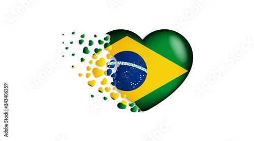 National flag of Brazil in heart illustration. With love to Brazil country. The national flag of Brazil fly out small hearts