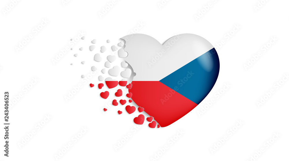 National flag of Czech Republic in heart illustration. With love to Czech Republic country. The national flag of Czech Republic fly out small hearts