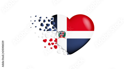 National flag of Dominican Republic in heart illustration. With love to Dominican Republic country. The national flag of Dominican Republic fly out small hearts
