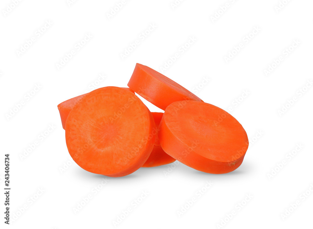 Carrot slices isolated on white background, clipping path.