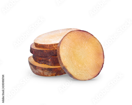 Yacon slice fruit   isolate on white background, clipping path.