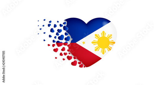 National flag of Philippines in heart illustration. With love to Philippines country. The national flag of Philippines fly out small hearts