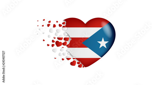 National flag of Puerto Rico in heart illustration. With love to Puerto Rico country. The national flag of Puerto Rico fly out small hearts
