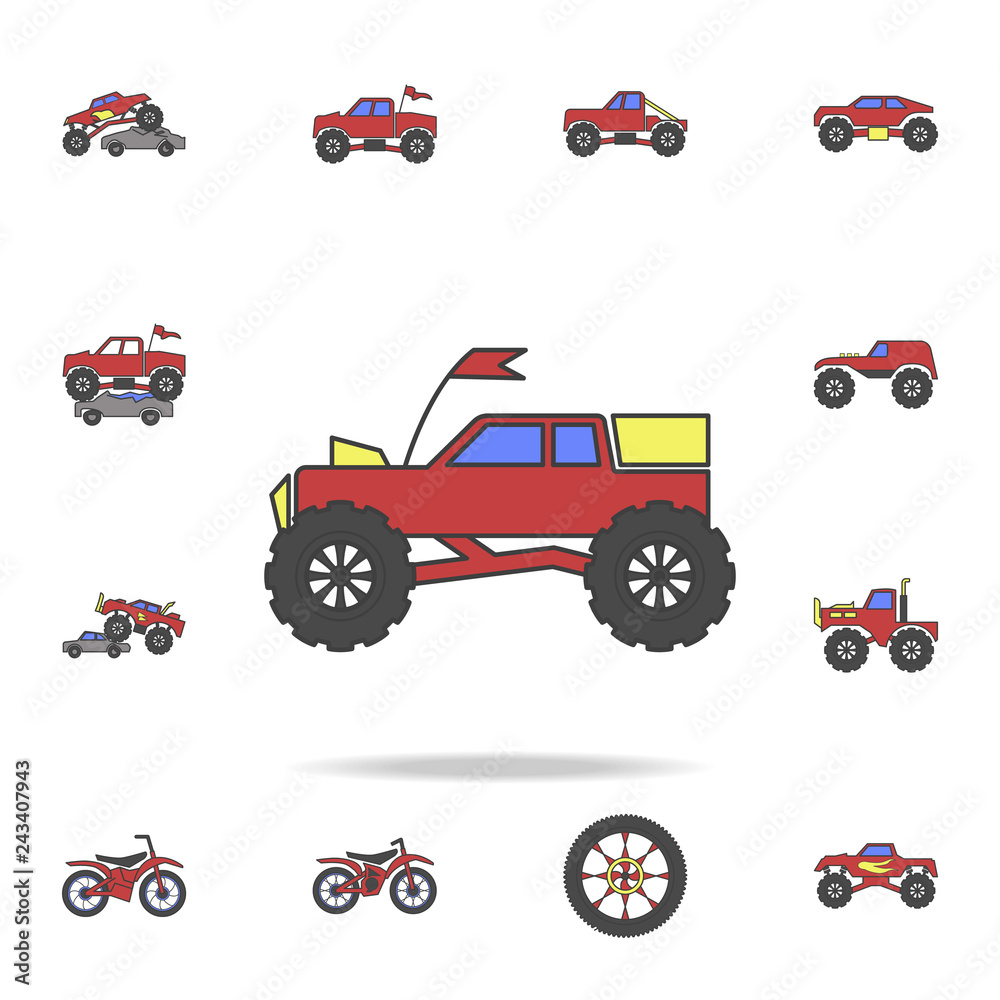 Fototapeta premium bigfoot car field coloricon. Detailed set of color big foot car icons. Premium graphic design. One of the collection icons for websites, web design, mobile app