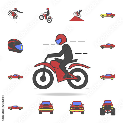 motorcyclist field coloricon. Detailed set of color big foot car icons. Premium graphic design. One of the collection icons for websites, web design, mobile app
