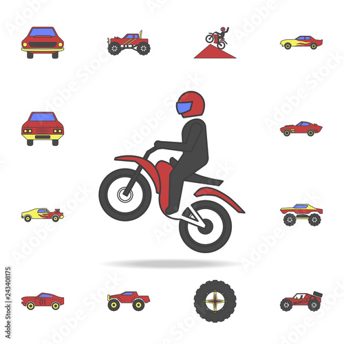 rider raises wheel field coloricon. Detailed set of color big foot car icons. Premium graphic design. One of the collection icons for websites, web design, mobile app